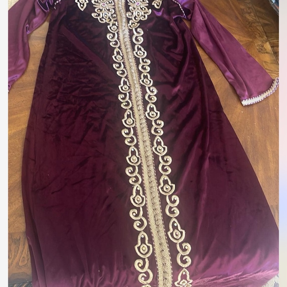 Elegant Purple and Gold Embellished Dress caftan Moroccan for kids